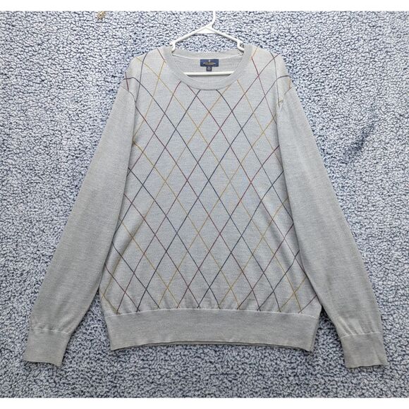 Brooks Brothers 100% Merino Wool Pullover Sweater Mens XL Golf Argyle Prep Gray - Picture 1 of 12